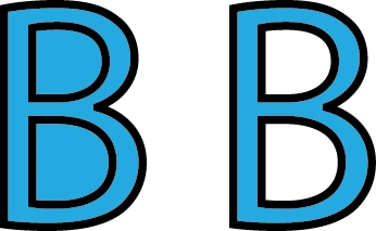 Comparison of simple multi-path (left) vs compound path (right) representations of the letter B. Shows how a compound path uses holes and is a single shape, while the simple path is three separate shapes.