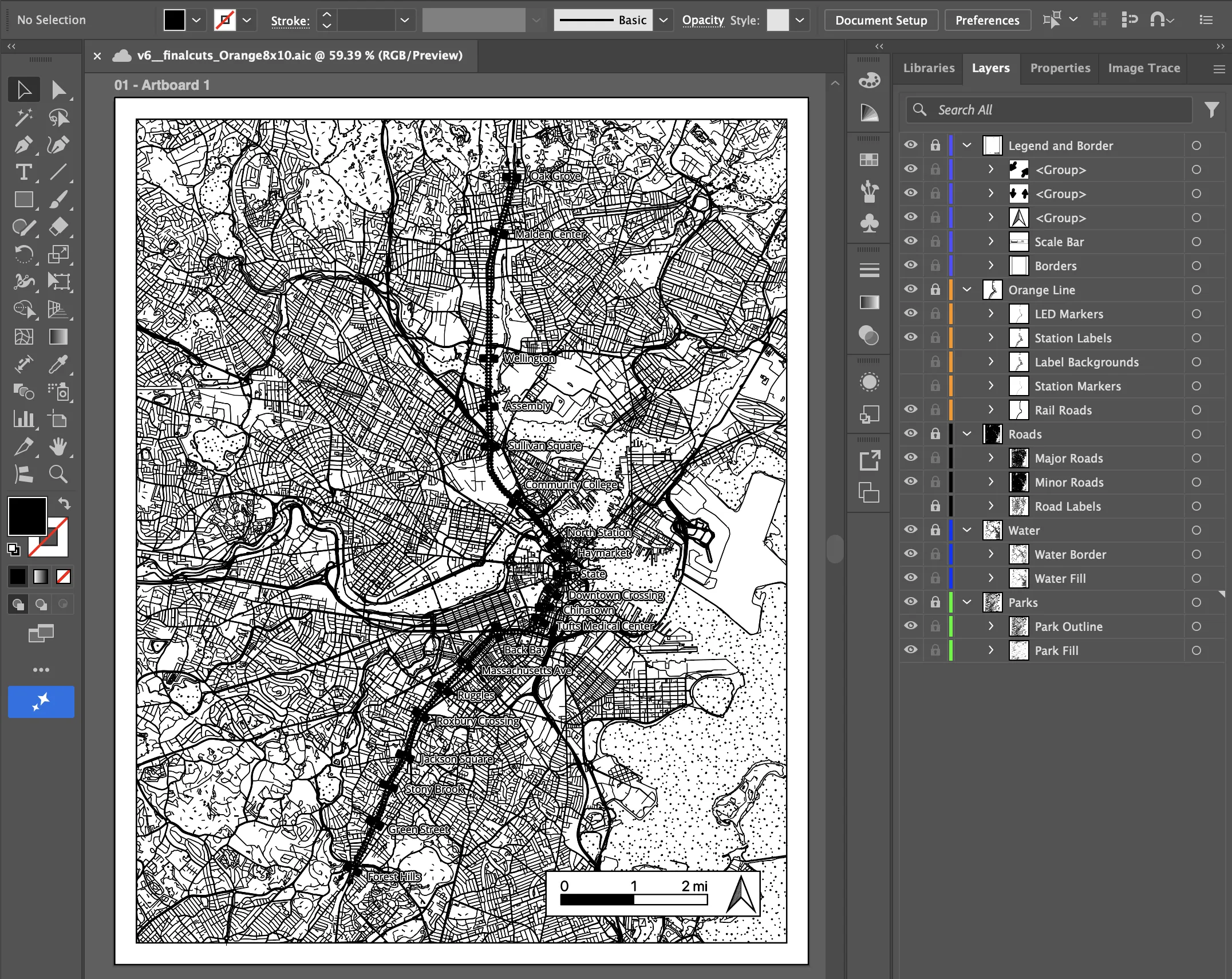 Illustrator showing converted, silhouette map for KiCad